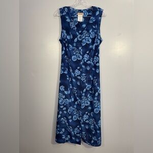 Vintage Expressions Sleeveless Button Front Tie Back Floral Blue Size 16W Maxi